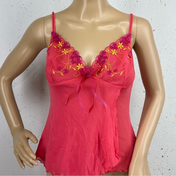 Y2K Vintage Victoria’s Secret Size Medium Hot Pink Mesh Cami Lingerie - Picture 1 of 12